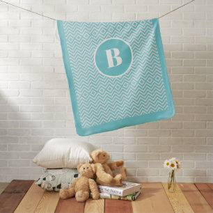 Modern Blue Chevron Monogram Baby Nursery Boys Blanket