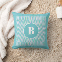 Modern Blue Chevron Monogram Baby Nursery Boys Throw Pillow