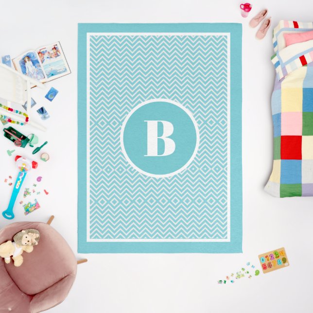 Modern Blue Chevron Monogram Baby Nursery  Rug (Insitu (Babyroom))