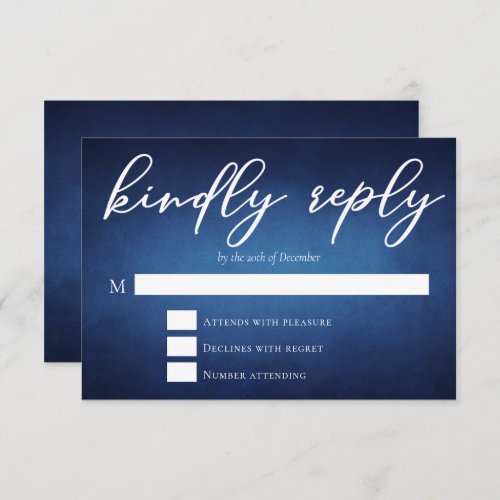 Modern Blue Chic Evening Wedding Kindly Reply RSVP Card