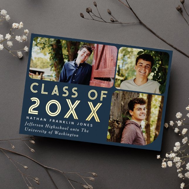 Modern Blue Chic Photo Graduation Announcement (Creator Uploaded)