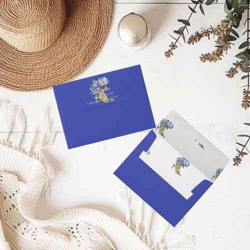 Modern Blue Chinoiserie Floral High_Heel  Envelope