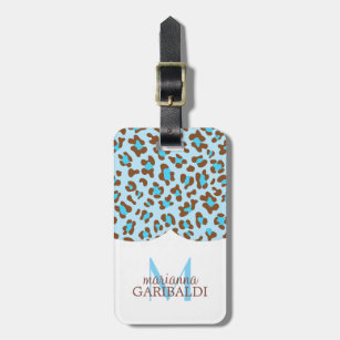 Modern Blue Choco Animal Print Girly Personalized Luggage Tag