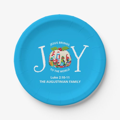 Modern Blue Christmas JOY TO THE WORLD Paper Plate