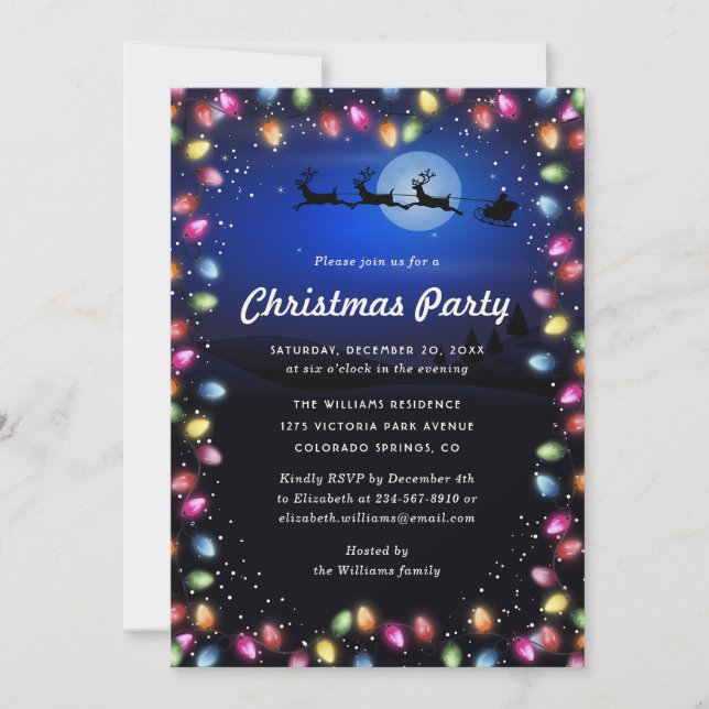 Modern Blue Christmas Lights Party Invitation (Front)