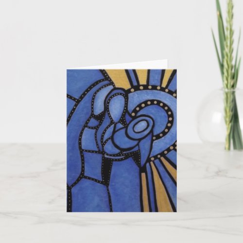 Modern Blue Christmas Nativity Jesus Mary Joseph Holiday Card