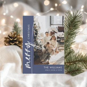 Modern Blue Christmas Photo Holiday Card