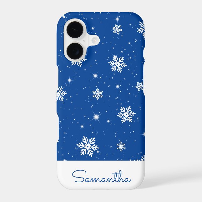 Modern Blue Christmas Snowflake Stars Pattern Case-Mate iPhone Case (Back)