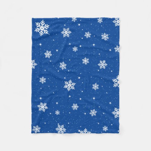 Modern Blue Christmas Stars Snowflakes Pattern Fleece Blanket