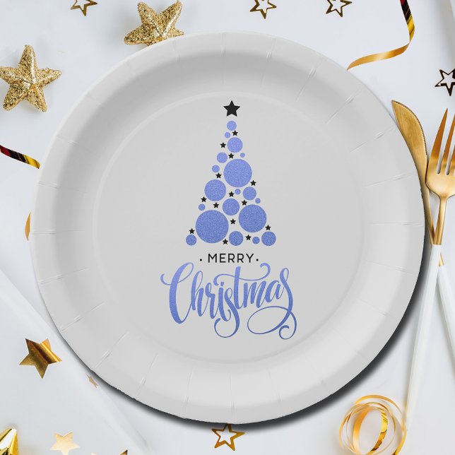 Modern Blue Christmas Tree Holiday Paper Plates (Modern Blue Christmas Tree Holiday Paper Plates)