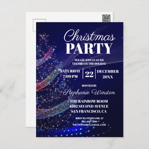 Modern Blue Christmas Tree Party Invitation Postcard