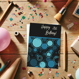 Modern Blue Circles Custom Age Birthday Card