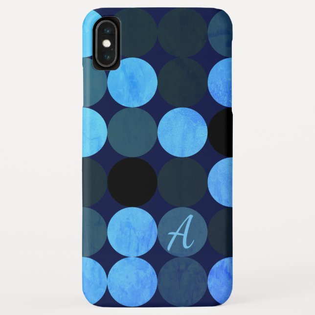 Modern Blue Circles & Monogram Case-Mate iPhone Case (Back)