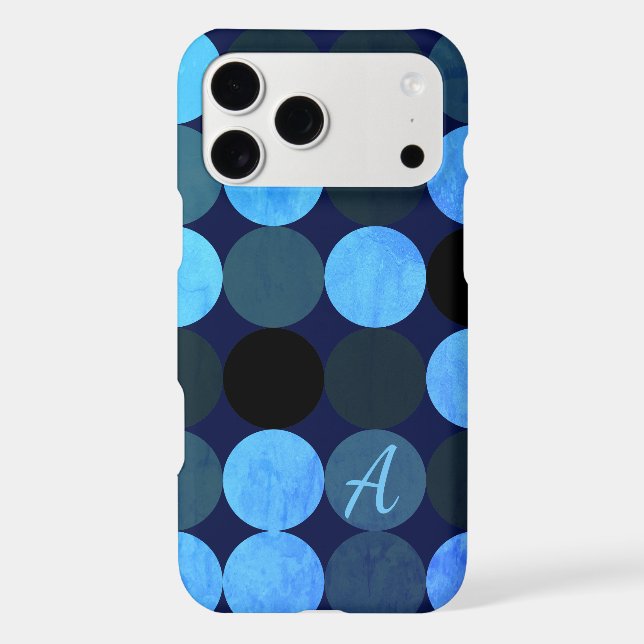 Modern Blue Circles & Monogram Iphone Case (Back)