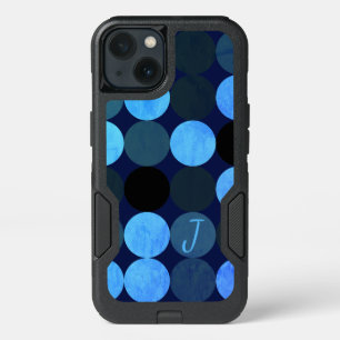 Modern Blue Circles & Monogram iPhone 13 Case