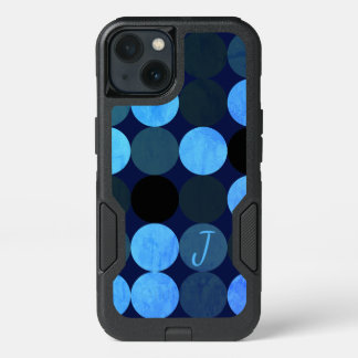 Modern Blue Circles & Monogram iPhone 13 Case