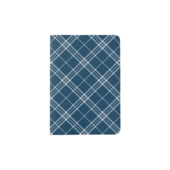 Modern Blue Clan Clark Tartan Plaid Passport Holder (Front)