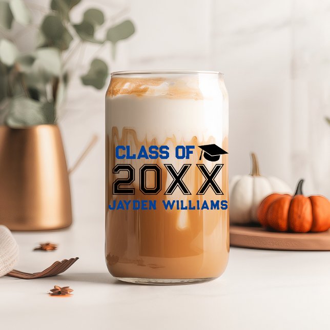 Modern Blue Class Of 2026 Custom Graduation Party Can Glass (Bold Blue Black Class Of 2025 Graduation Party Can Glass
)