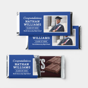 Modern Blue Class of 2026 Custom Graduation Photo  Hershey Bar Favors