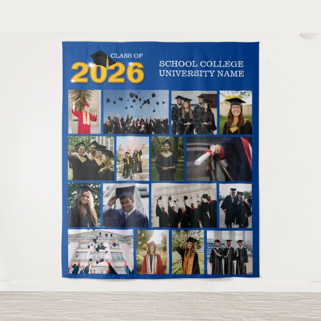 Modern Blue Class of 2026 Graduation Photo  Tapestry (Front)