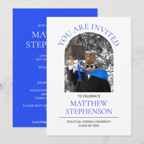 Modern BLUE Class of 2026 Photo Graduation Party Invitation