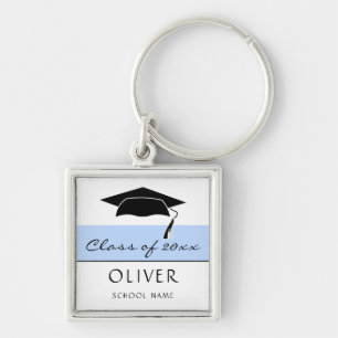 Modern Blue Class of and Graduate Name Graduation Keychain