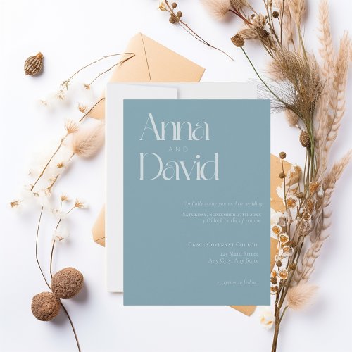 Modern Blue Classic Serif Wedding Invitation 