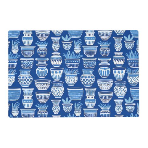 Modern blue clay pots pattern placemat