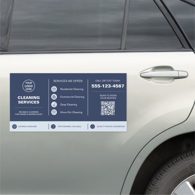 Modern Blue Cleaning Services Logo QR Code Car Magnet (In Situ)