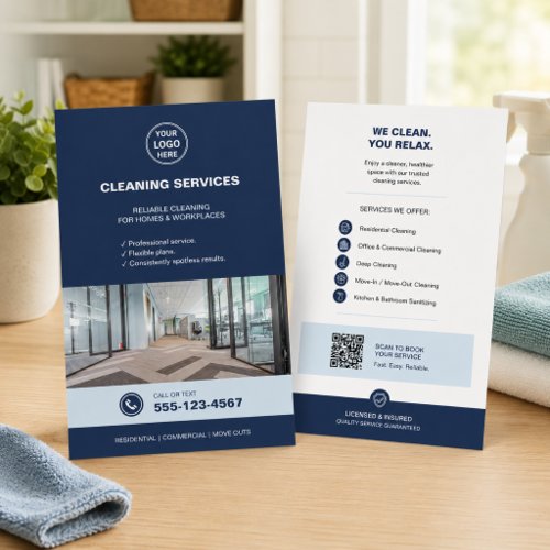 Modern Blue Cleaning Services with QR  Flyer