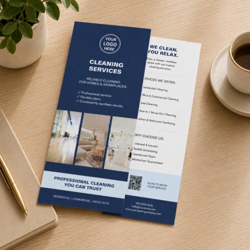 Modern Blue Cleaning Services with QR Rack Card
