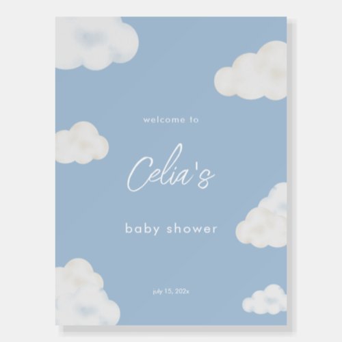 Modern Blue Cloud Baby Shower Welcome Poster Sign