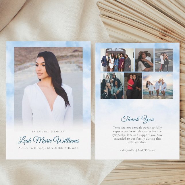 Modern Blue Clouds Memorial Funeral  Thank You Card (Creator Uploaded)