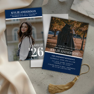 Modern Blue College Graduation Senior Photo Invitation