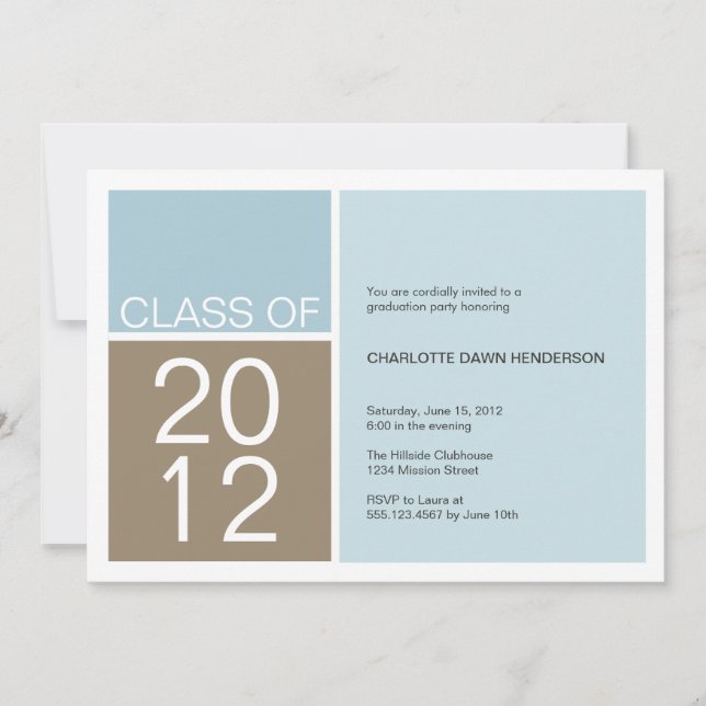 Modern blue color block class graduation invite (Front)