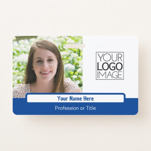 Modern Blue Color Block Professional Photo Name Badge