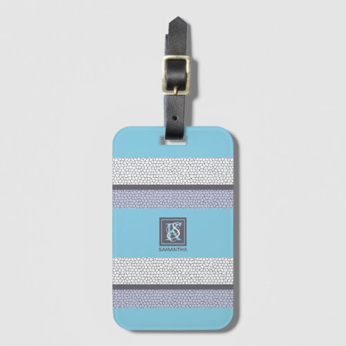 Modern Blue Color White Mosaic Monogrammed Luggage Tag