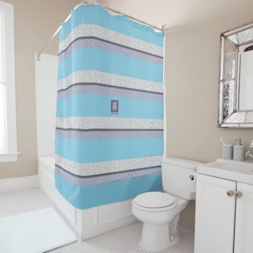 Modern Blue Color White Mosaic Monogrammed Shower Curtain