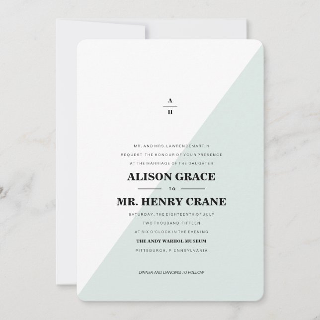 MODERN BLUE COLORBLOCK wedding invitation (Front)
