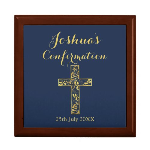 Modern blue confirmation cross boys gift box