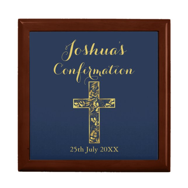 Modern blue confirmation cross boys gift box (Front)