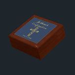 Modern blue confirmation cross boys gift box<br><div class="desc">Modern confirmation gift box for boys with a golden cross on a dark blue background and a hand lettered script name. Personalize with name,  text and date</div>