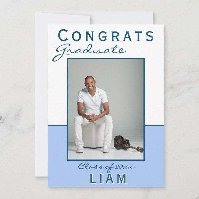 Modern Blue Congrats Graduate Graduation Photo Car (Front)