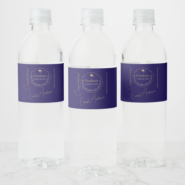 Modern Blue Congratulations Graduate Graduation Water Bottle Label (Bottles)