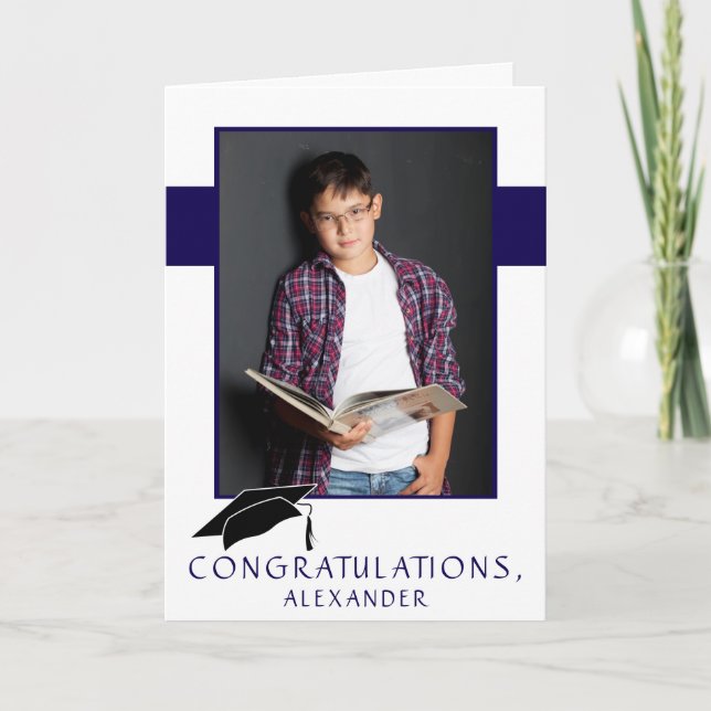 Modern Blue Congratulations Graduation Photo Card (Front)