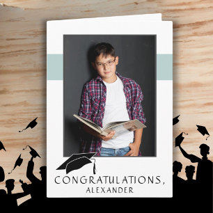 Modern Blue Congratulations Graduation Photo Card