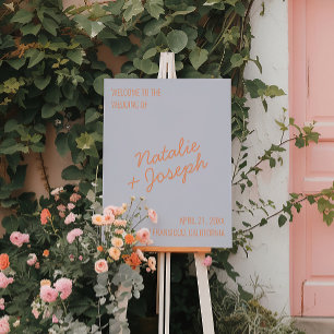Modern Blue Coral Whimsical Summer Wedding Welcome Foam Board
