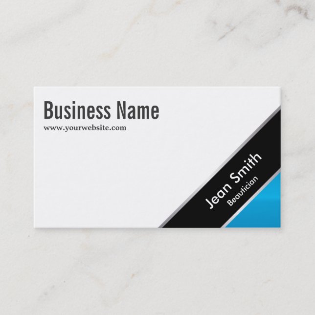 Modern Blue Corner Beautician Business Card (Front)