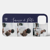 Modern blue couple names 3 photos collage grid Case-Mate iPhone case (Back (Horizontal))