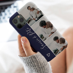 Modern blue couple names 3 photos collage grid iPhone 13 case